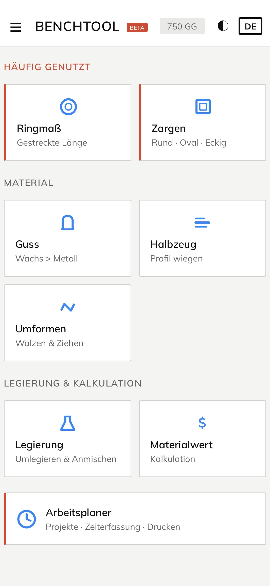 BenchTool Startseite